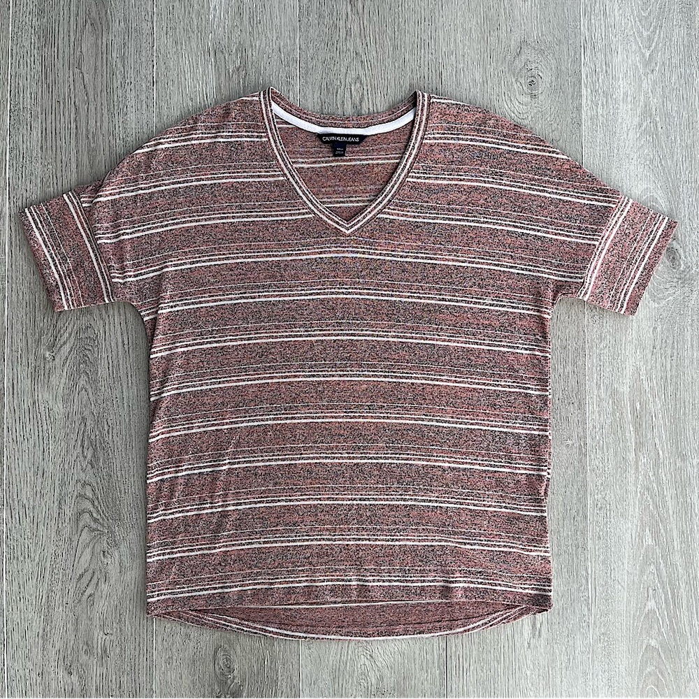 Calvin Klein V-Neck Stripe Knit Top